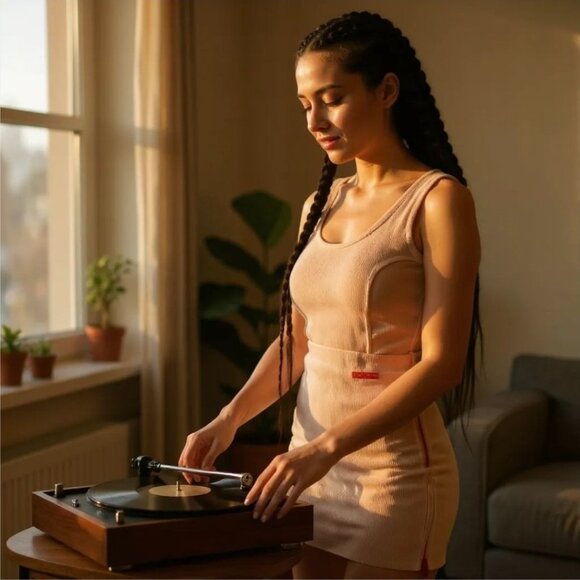 Kyäko Valentine Melrose Ribbed Velvet Crop Top in Light Brown – Earthbound S - Picture 4 of 7